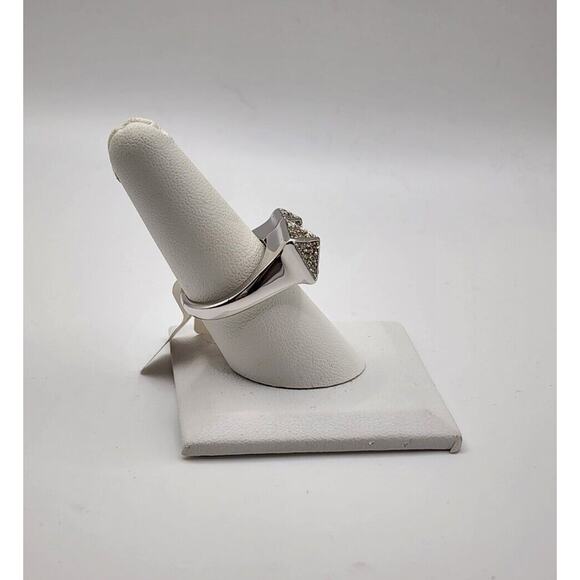 Lia Sophia Double Pyramid Pave Crystal Shiny Silver Ring, sz 7 - Picture 2 of 2